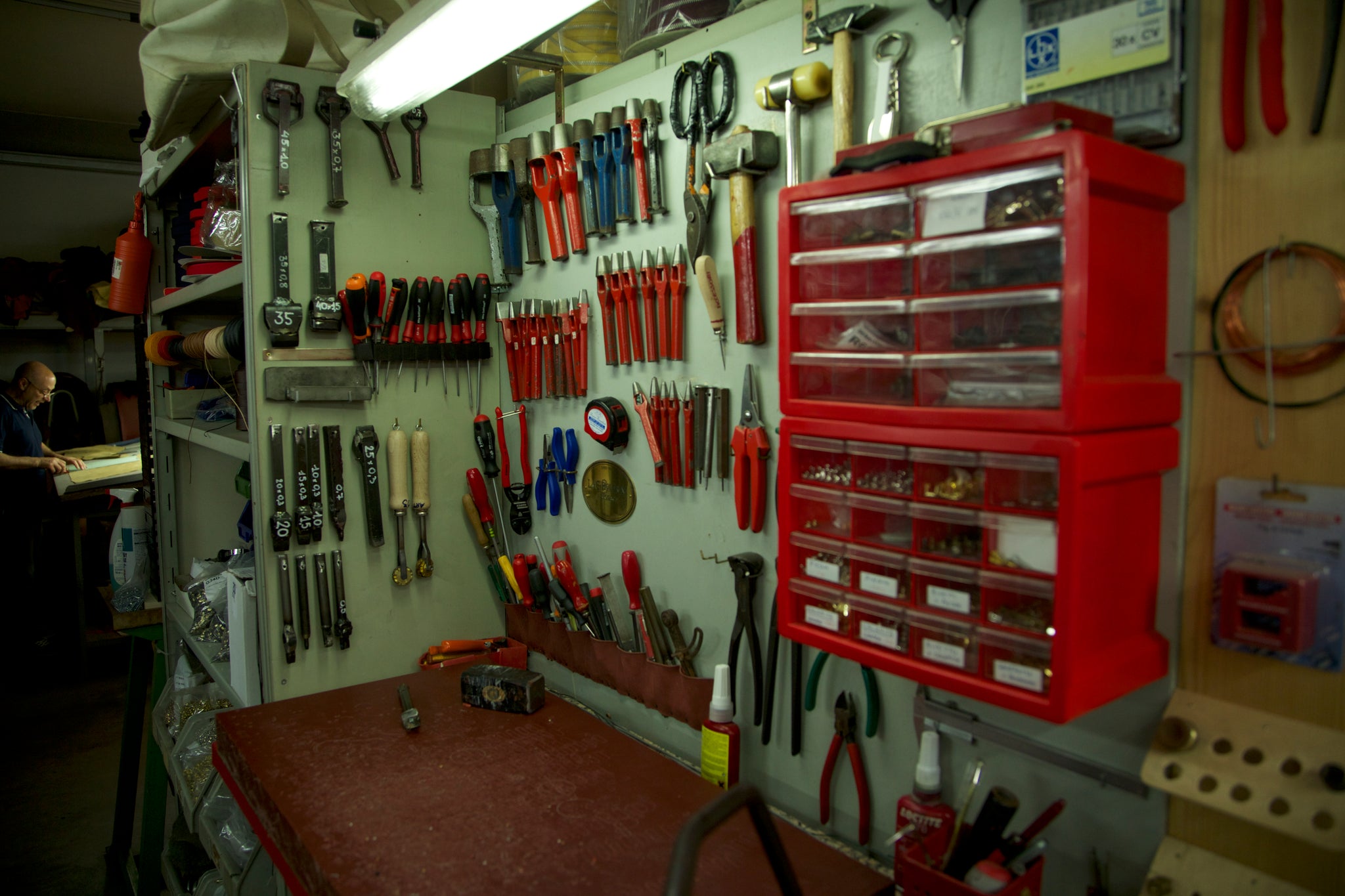 A workshop wall at our maker in Tuscany