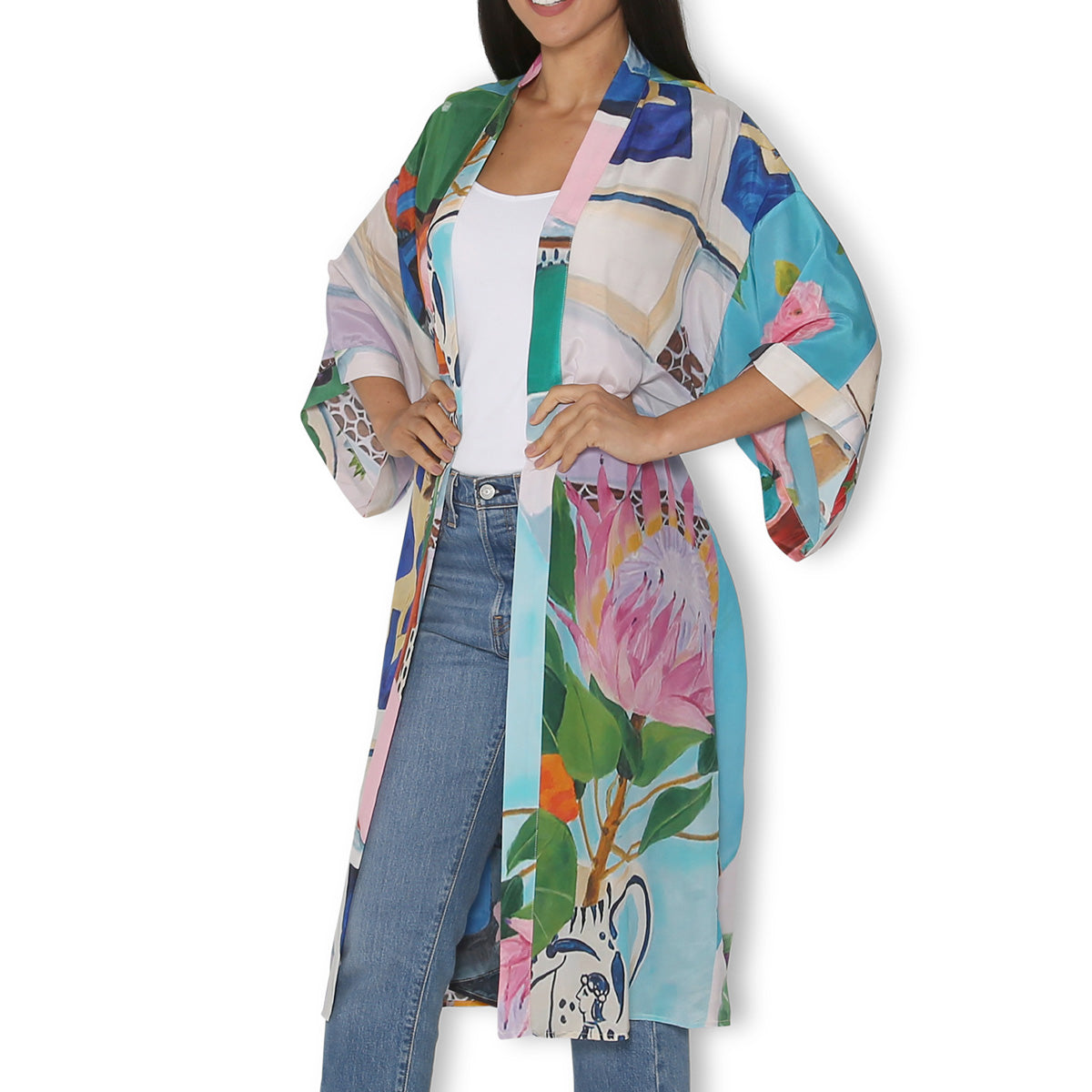 The Artists Label 'Flowering Beauty' Silk Kimono Robe