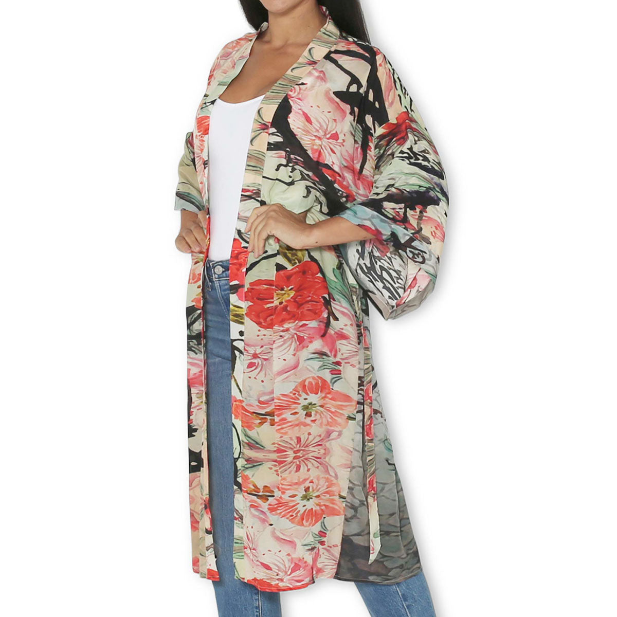 The Artists Label 'Cherry Tree' Silk Kimono Robe