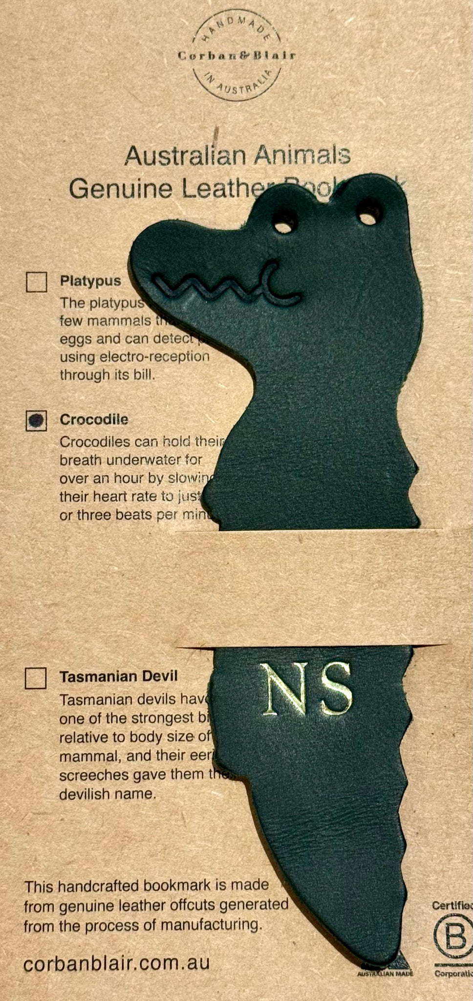 Corban & Blair Black Crocodile Bookmark