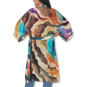 The Artists Label 'Rainbow Planet' Silk Kimono Robe