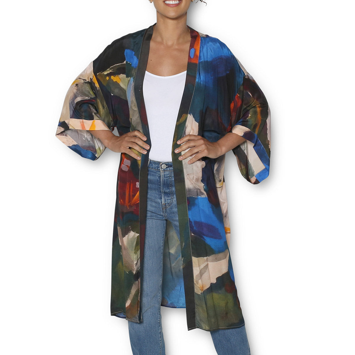 The Artists Label 'Calla Lilies' Silk Kimono Robe