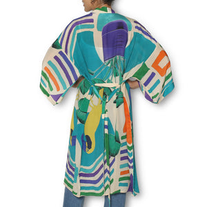 The Artists Label 'Collage of Toucan' Silk Kimono Robe