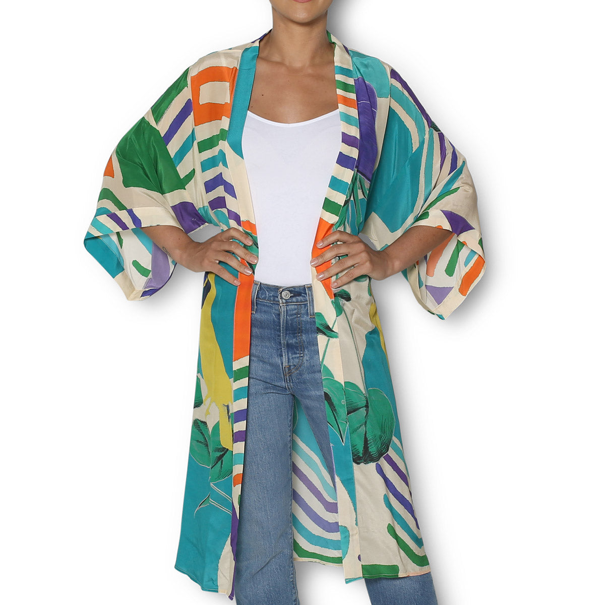 The Artists Label 'Collage of Toucan' Silk Kimono Robe